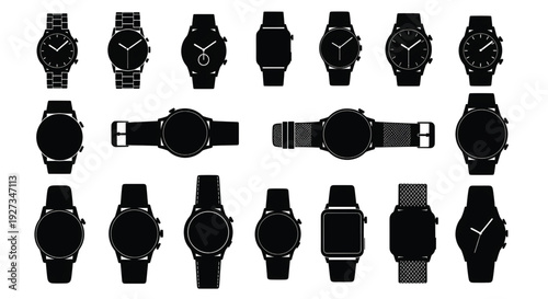 A collection of various watch silhouettes on a white background.