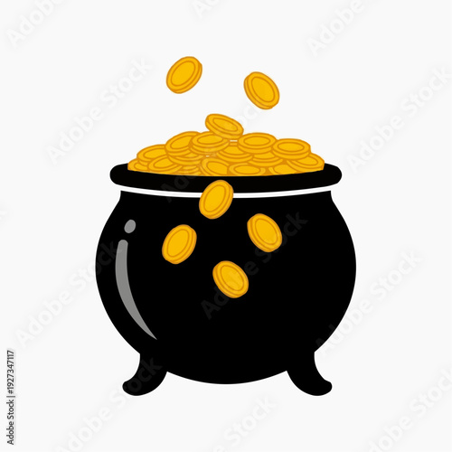 Pot of gold coins overflowing, a symbol of luck and wealth for St. Patrick's Day.