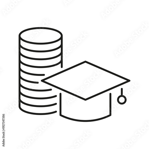 Graduation Cap With Coins Line Icon. Education Funding, Scholarship, And Financial Aid Outline Symbol. Student Loan And Tuition Payment Concept. Editable Stroke. Isolated Vector Illustration