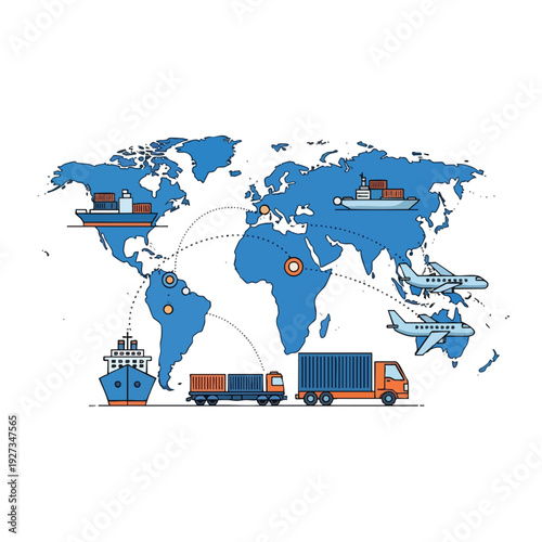 Global Shipping and Transportation Platform with Cargo Ships Trucks and Delivery Vehicles