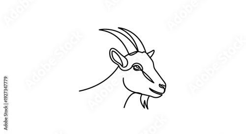 Minimalist goat head illustration, single line drawing, profile view, clean design