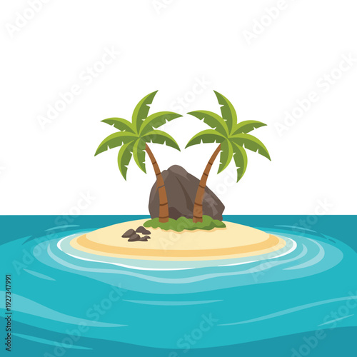 Scenic Tropical Island with Palm Trees and Clear Blue Water