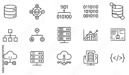 Data Structure and Data Analysis Editable Stroke Outline Icon Set