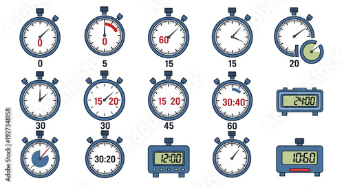 Collection of Vintage and Digital Stopwatches and Timers for Time Measurement