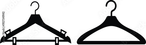 Two black silhouette clothing hangers with hook and clips on for fashion or organization needs