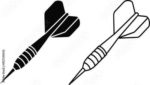 Two darts icons in black and white on a pure for design and gaming concepts