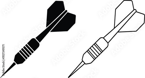 Two darts one black and one white in line art style