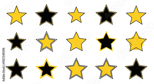 Collection of Yellow and Black Stars on White Background