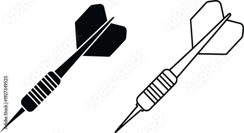 Two darts one black and one white on for target practice or games
