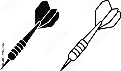 Two darts icons in black and white on a pure for design and gaming concepts