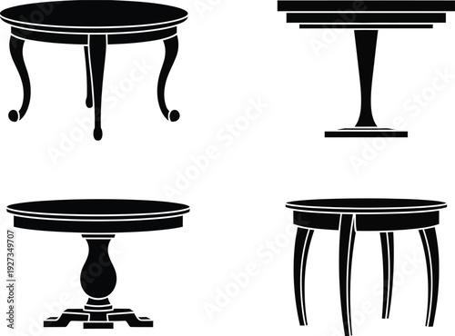 Collection of four different black table silhouettes