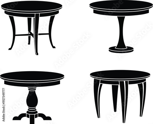 Four different black table designs with various leg styles