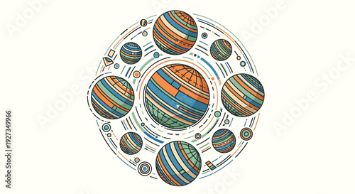 Cosmic Orrery: Planets Orbiting Sun in Stylized Solar System