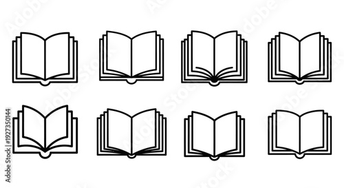 Set of open book icons showing multiple outlines for design projects and illustrations.