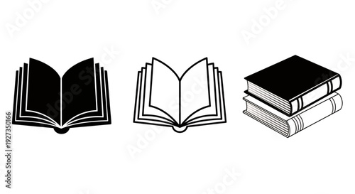 Open and Stacked Books Illustration Showing Reading and Study.