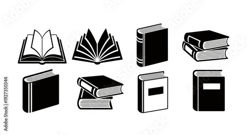 Assorted Books Collection Icon Set for Reading and Education.