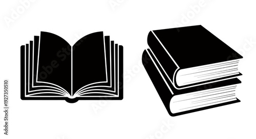 Open and closed books stacked together on a white background for study and reading.