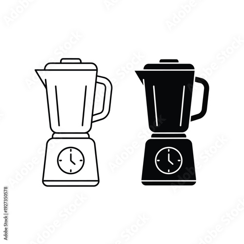 Kitchen Blender Appliance Icon: Food Mixer Line Art and Solid Symbols