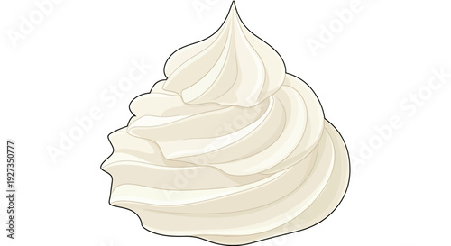Creamy Swirl of Whipped Cream or Frosting, Dessert Topping, Isolated on White