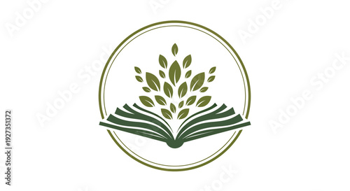 Logo featuring an open book with a growing plant inside a circular frame, symbolizing learning and nature.