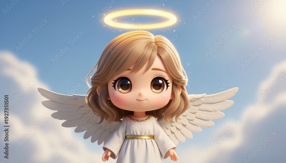 Obraz premium Divine Protector: A celestial being, embodies grace, purity, and benevolence. With delicate wings and a radiant halo, it stands as a symbol of hope.