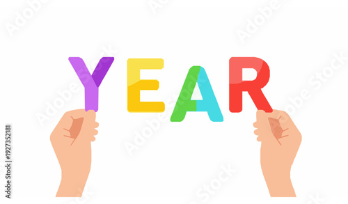 Hands Holding Colorful Future Year Numbers Flat Vector Illustration for Planning and Progress Concept