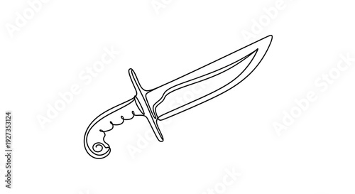 Outline Drawing of a Hunting Knife on White Background