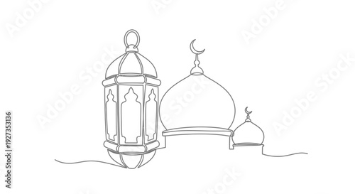 Canvastavla Ramadan Lantern and Mosque Dome Continuous Line Drawing