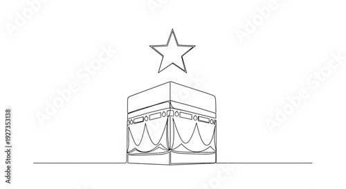 Islamic Kaaba Star Icon Minimalist Line Art