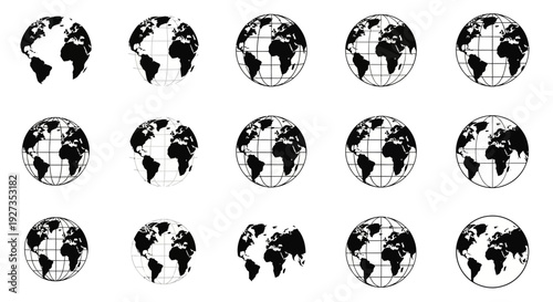 Earth Globe Rotation Animation Sequence: Continents, Meridians, Parallels, World Map