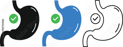 A set of three stomach icons in different colors