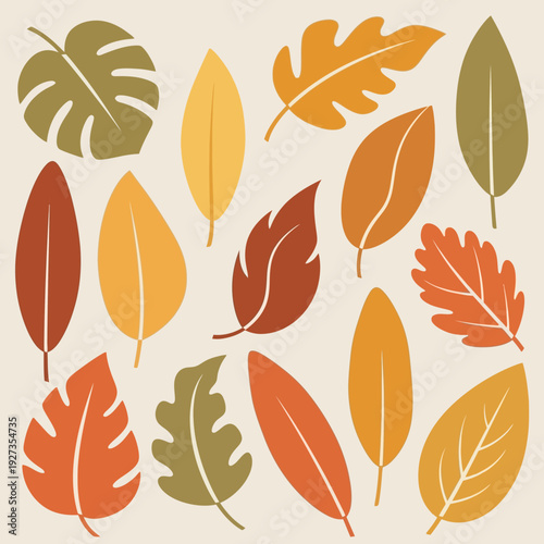 Autumn Leaves Collection Flat Design Illustration.