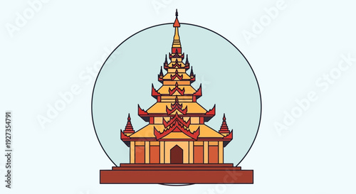 Beautiful Thai temple at sunset with glowing golden chedi, dramatic sky, reflection on water, peaceful spiritual atmosphere, cinematic lighting, high detail travel landscape