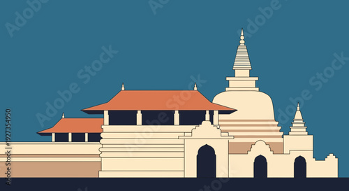 minmal vector Buddhist Temple Illustration