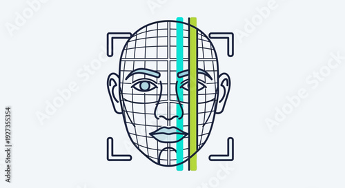 Facial Recognition Technology Scan, Biometric Identification, Security System, Face Detection Grid