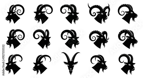 Goat Head Silhouettes Collection: Zodiac, Symbolism, and Animal Icons