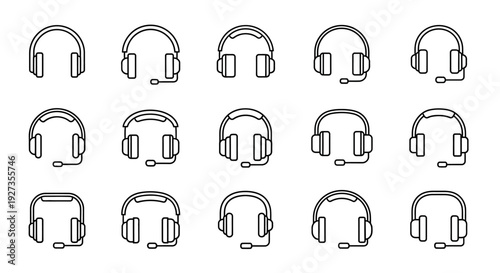 A collection of icons representing headsets viewed from the front in a grid arrangement