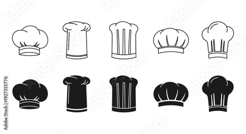 Collection of chef hats and uniforms icons choice in various styles and designs