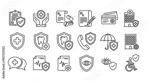 Collection of medical icons representing healthcare services and protection, icons choice vector graphics