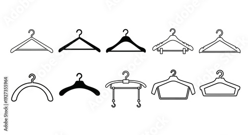 Collection of various hangers and clothing items displayed in a grid pattern on a clean background