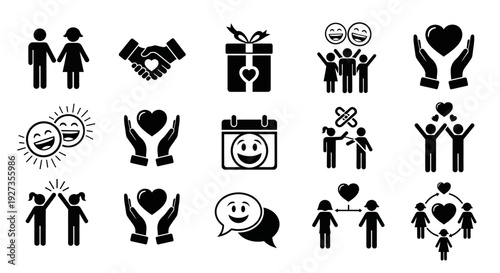 A collection of icons representing human interaction and emotions displayed in a grid layout