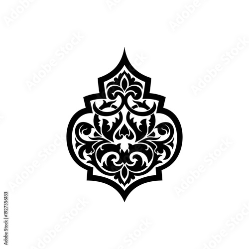 Black Ornate Floral Design Element 1.