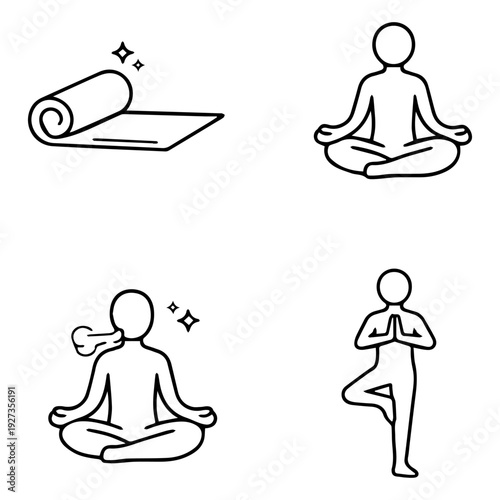 Yoga line icon set vector 
Vector set of icons on a white background