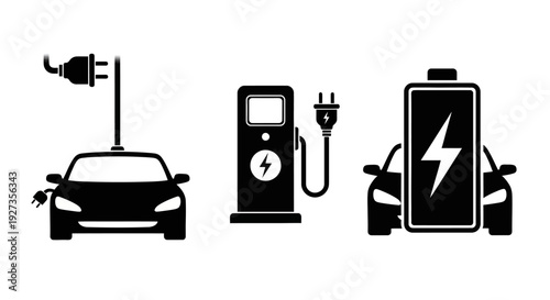 Electric Vehicle Charging Station Icons Representing Sustainable Transportation Options