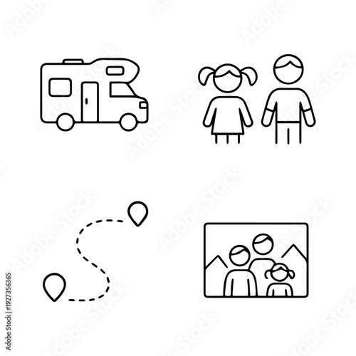 Family travel line icon set vector 
Vector set of icons on a white background