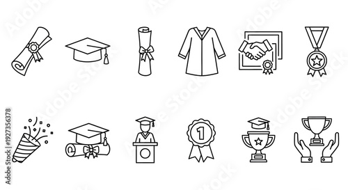 Collection of icons representing achievement and education, displayed in a grid layout, icons choice (302).eps file type, clear viewpoint