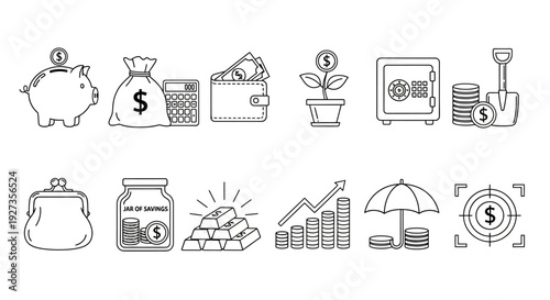 Sustainable energy icons set, featuring eco-friendly symbols and renewable sources, presented in a clean vector illustration style