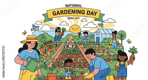 People gardening together on national gardening day with vibrant flowers and vegetables