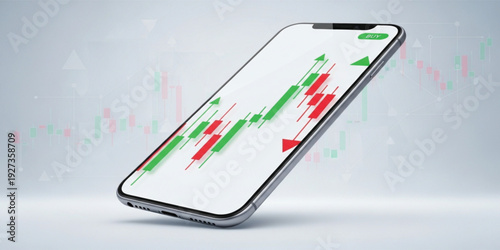 Mobile Stock Trading App Interface with Candlestick Chart and Buy Sell Indicators on Smartphone Screen Representing Online Investment and Financial Market Analysis