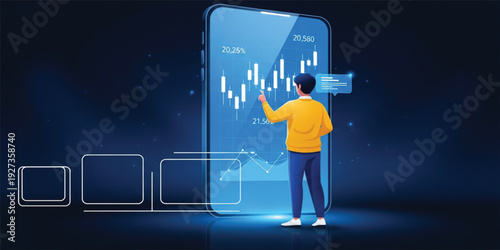 Mobile Trading Application with Investor Analyzing Stock Market Chart on Smartphone Screen Representing Online Investment, Financial Analytics, and Digital Trading Technology Concept